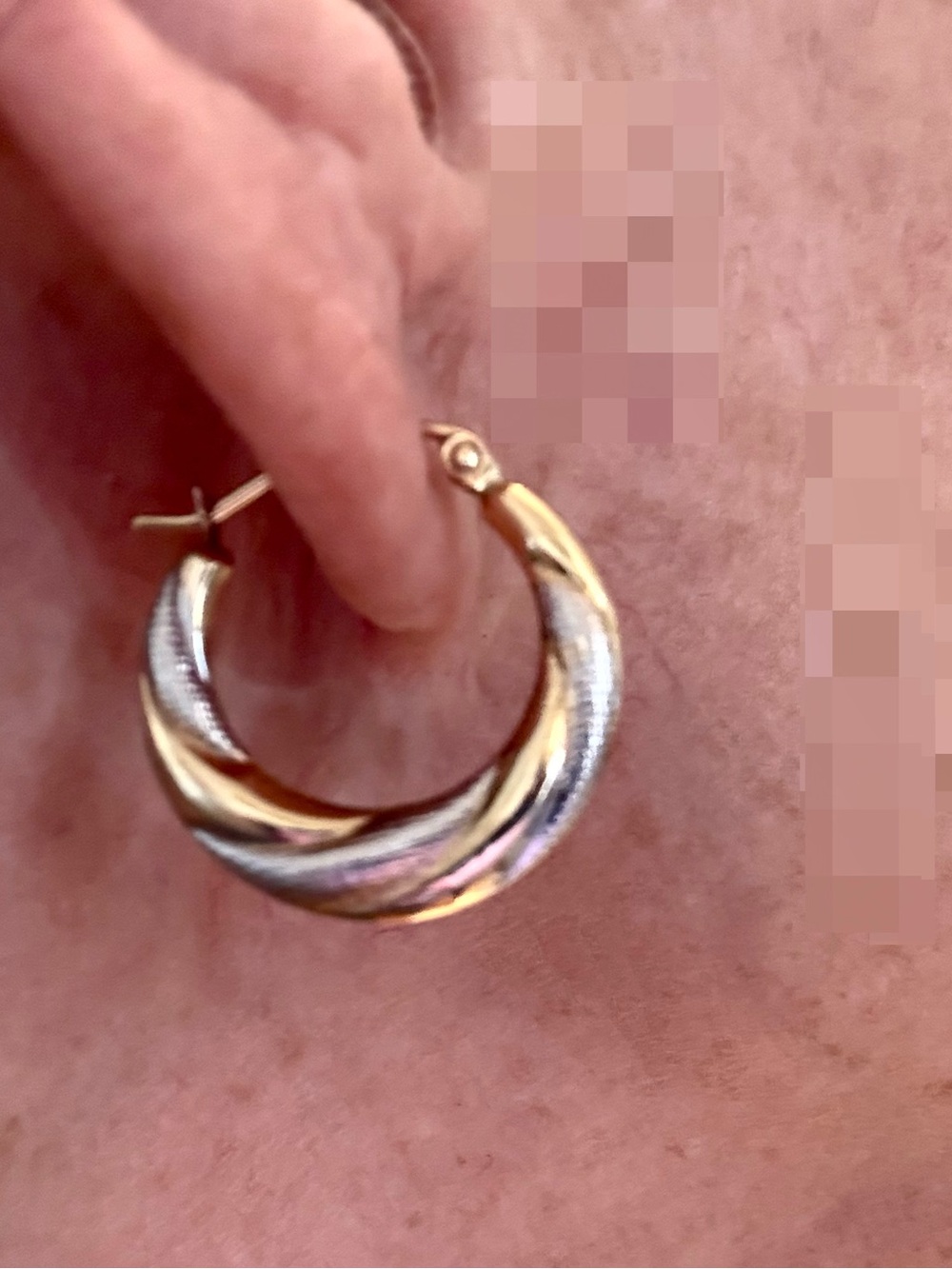 Gold 3/4” Two-Tone Crescent Hoop Earrings - Picture 3 of 4
